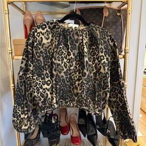 KLESIS LEOPARD DENIM BUTTON DOWN TOP